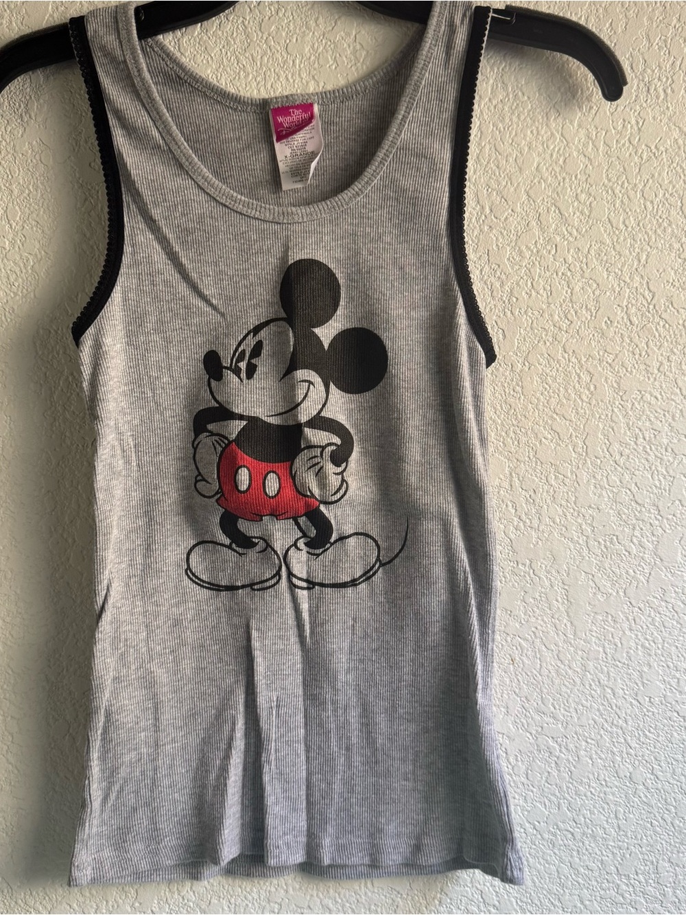 Grey Mickey Mouse Tank Top with Red Accent